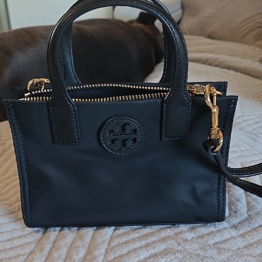 Tory Burch Black Mini Bag with Gold Accents